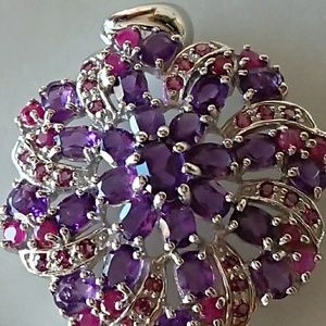 Genuine Ameythst and Ruby Pendant Necklace